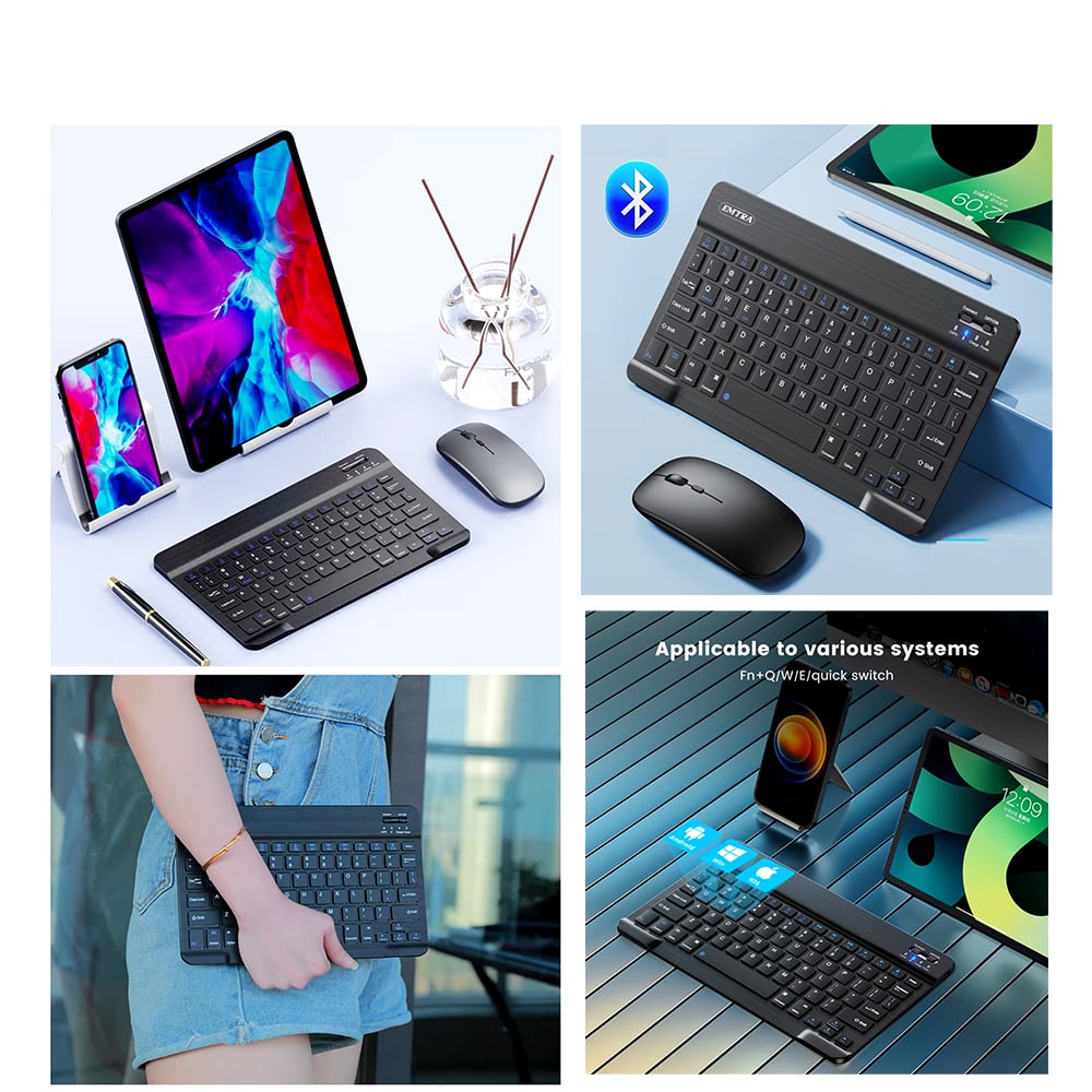 KIT TECLADO Y MOUSE INALAMBRICO BLUETOOTH 2.4G RECARGABLE NEGRO IOS WINDOWS IPAD - 3