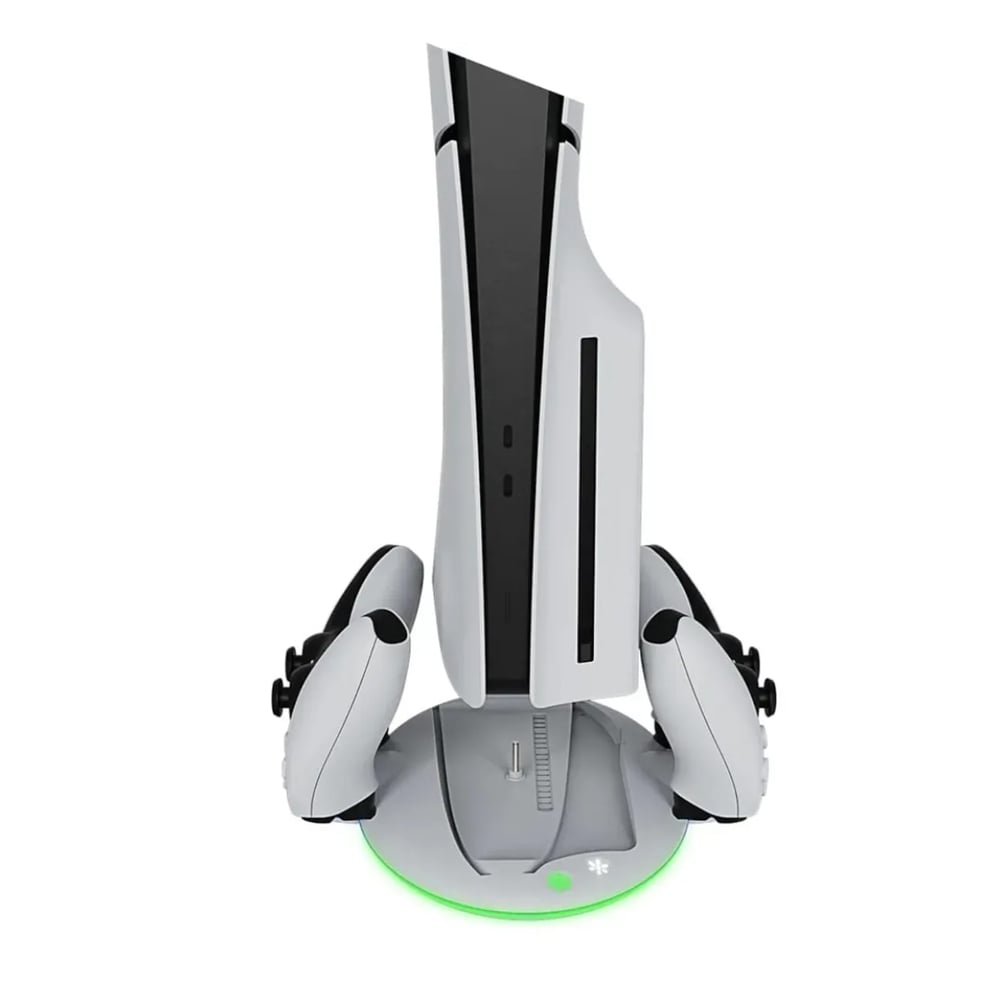 BASE DE CARGA DOBLE SOPORTE DE CONSOLA Y COOLER PARA PLAYSTATION 5 PS4 SLIM CON LUCES - 2