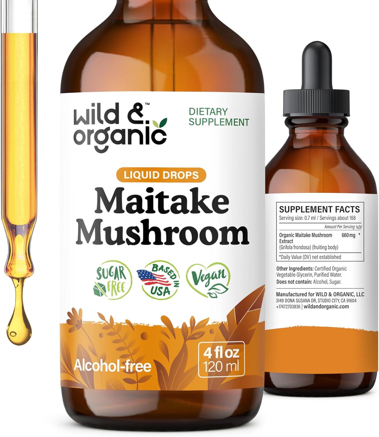 WILD Y ORGANIC MAITAKE TINTURA DE HONGOS - SUPLEMENTO DE APOYO INMUNOLÓGICO - EXTRACTO LÍQUIDO DE HONGO MAITAKE - GOTAS VEGANAS, - 1