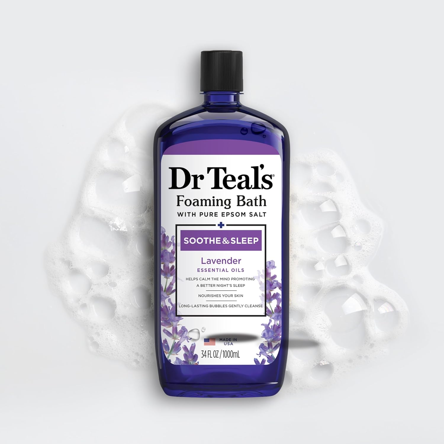 DR TEAL'S BAÑO ESPUMOSO CON SAL PURA DE EPSOM, CALMA Y DUERME CON LAVANDA, 34 ONZAS LÍQUIDAS (PAQUETE DE 4) - 1