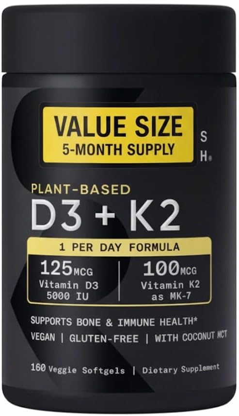 VITAMINA D3 K2 DEPORTIVA CON 5000IU DE D3 A BASE DE PLANTAS Y 100 MCG DE VITAMINA K2 COMO MK-7, VERIFICADO SIN OMG Y CERTIFICADO - 1