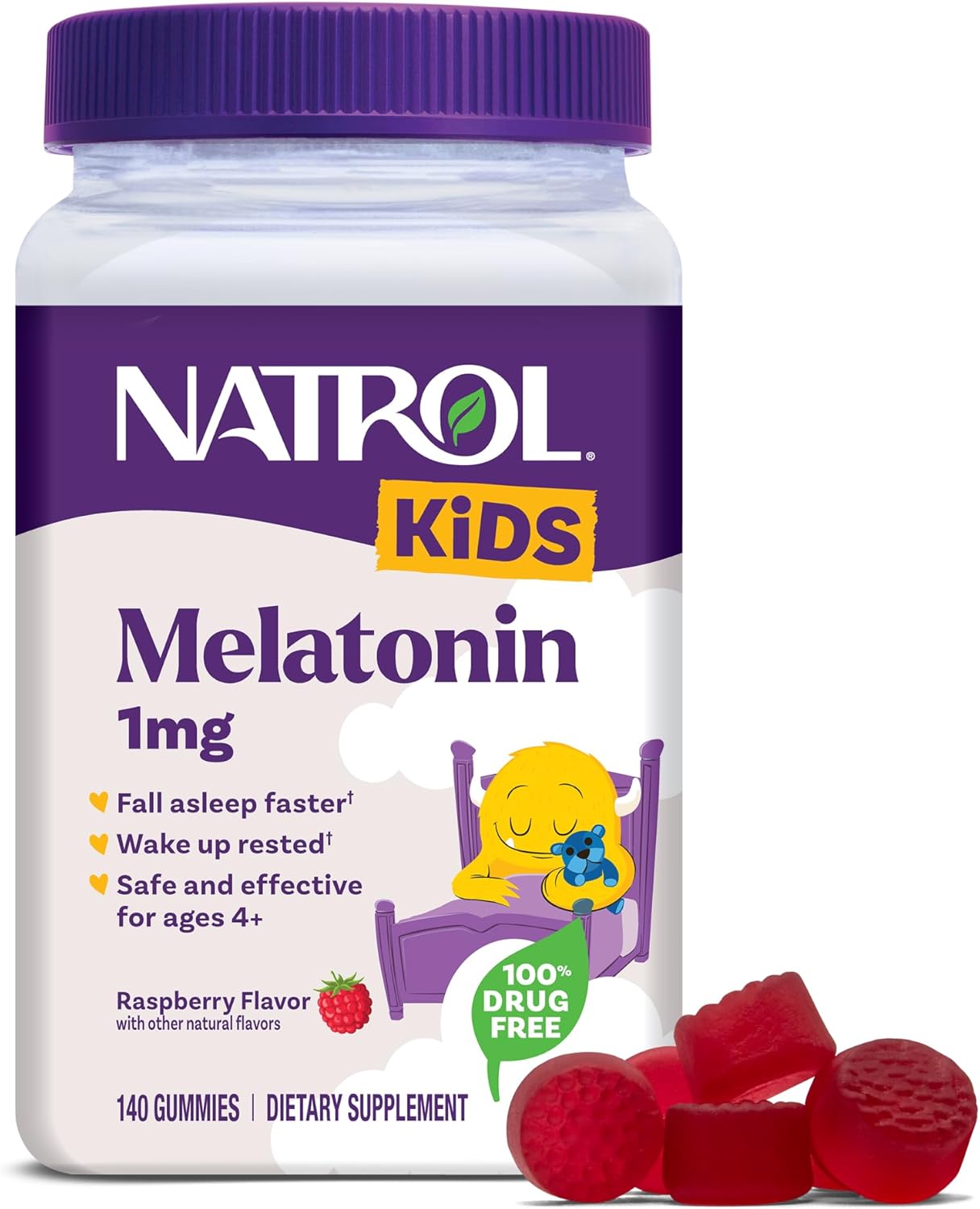 NATROL GOMITAS DE MELATONINA PARA NIÑOS DE 1 MG, MELATONINA INFANTIL PARA UN SUEÑO REPARADOR, 140 GOMITAS PARA DORMIR CON SABOR A - 1