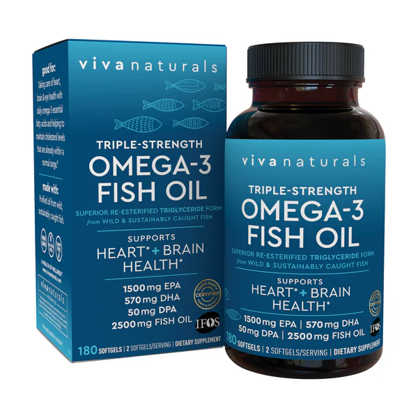 VIVA NATURALS TRIPLE-STRENGTH OMEGA-3 FISH OIL – 120 SOFTGELS - 1
