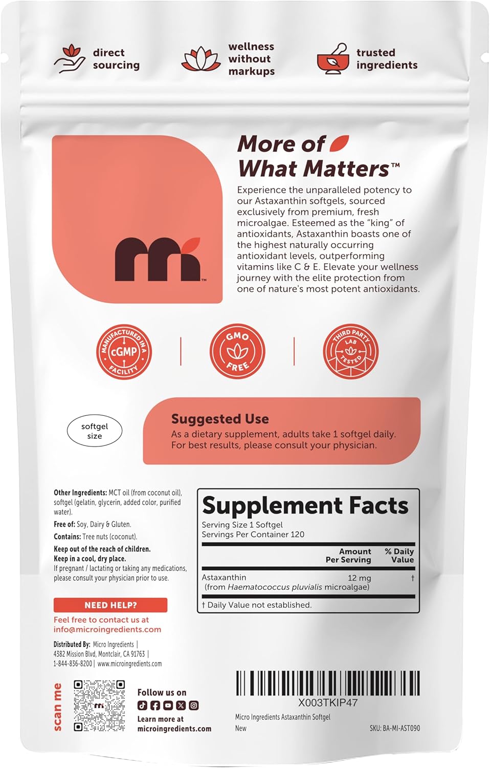 MICRO INGREDIENTS ASTAXANTHIN 12 MG – 120 SOFTGELS - 2