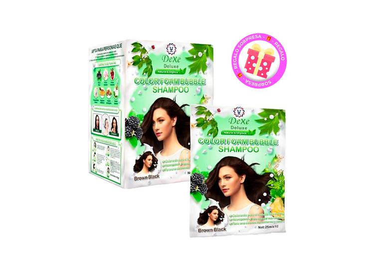 SHAMPOO PINTA CANAS MARRÓN OSCURO - DEXE 10 PIEZAS + REGALO - 1