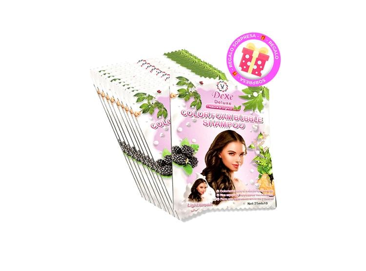 SHAMPOO LIGHT BROWN (MARRÓN CLARO) DEXE 25ML X 10 SACHETS + REGALO - 1
