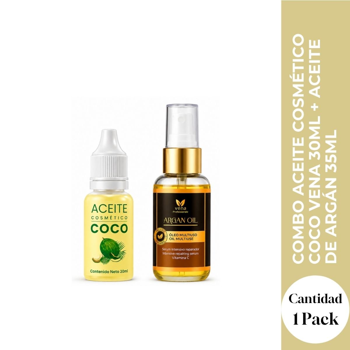 COMBO ACEITE COSMETICO COCO VENA 30ML + ACEITE DE ARGAN 35ML - NUTRICION TOTAL - 1