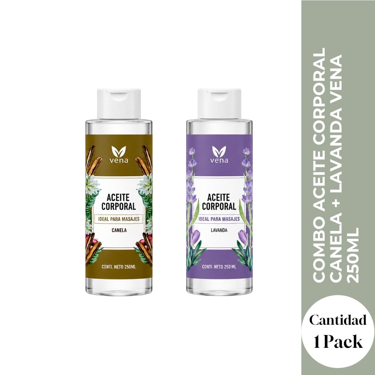 COMBO ACEITE CORPORAL CANELA + LAVANDA VENA 250ML - HIDRATACION Y RELAX PARA TU PIEL - 1