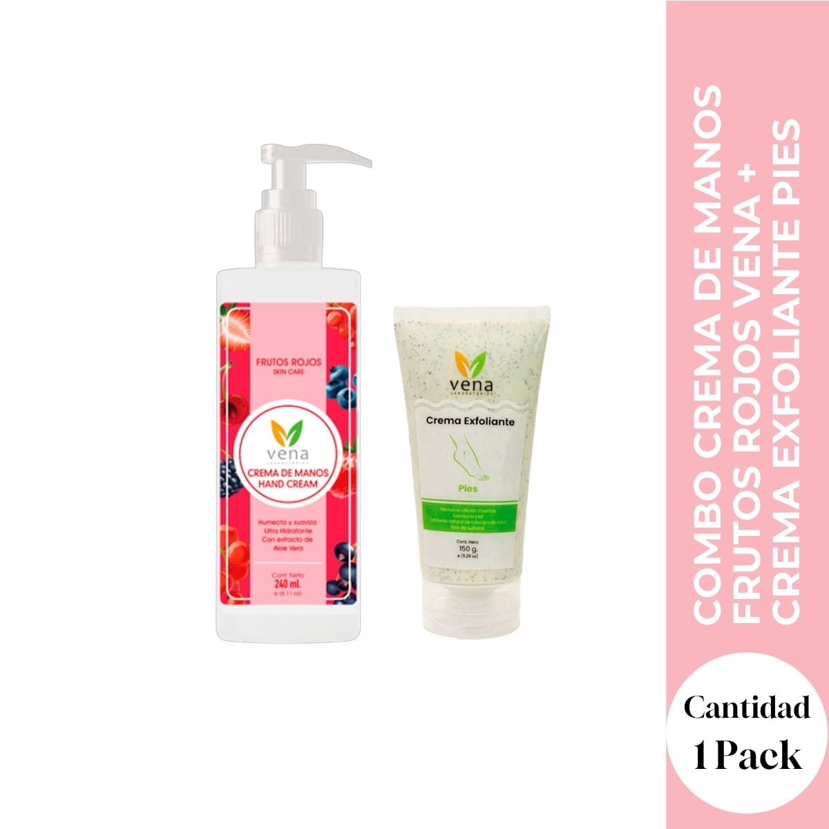 COMBO CREMA DE MANOS FRUTOS ROJOS VENA + CREMA EXFOLIANTE PIES - CUIDADO TOTAL MANOS Y PIES - 1