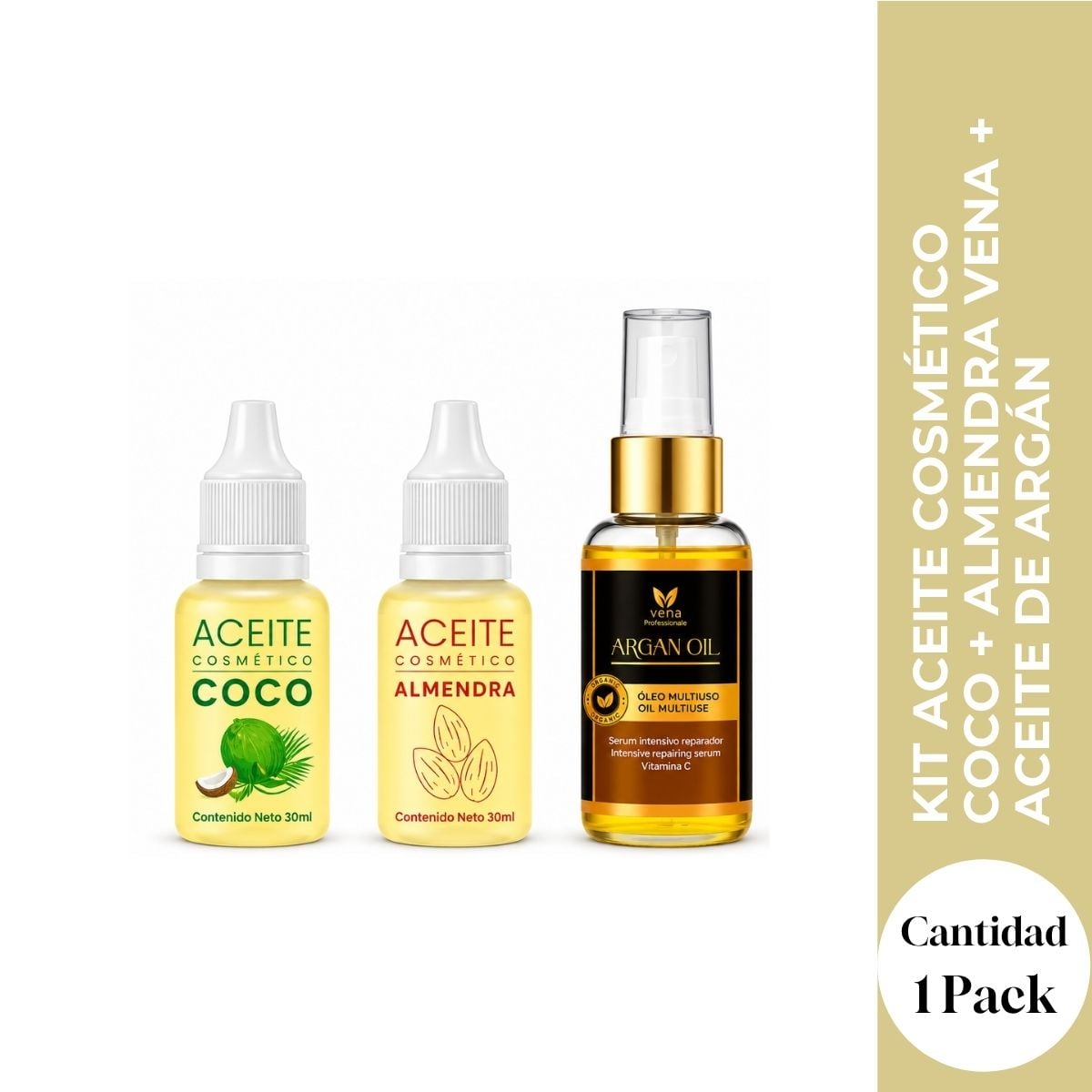 KIT ACEITE COSMETICO COCO + ALMENDRA VENA + ACEITE DE ARGAN - NUTRICION CAPILAR - 1