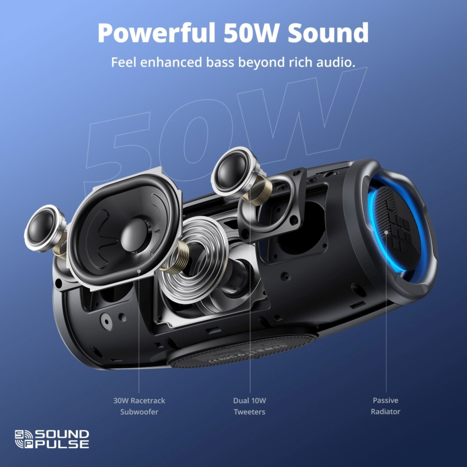 PARLANTE BLUETOOTH TRONSMART MIRTUNE S100 IPX7 NEGRO 50W - 2