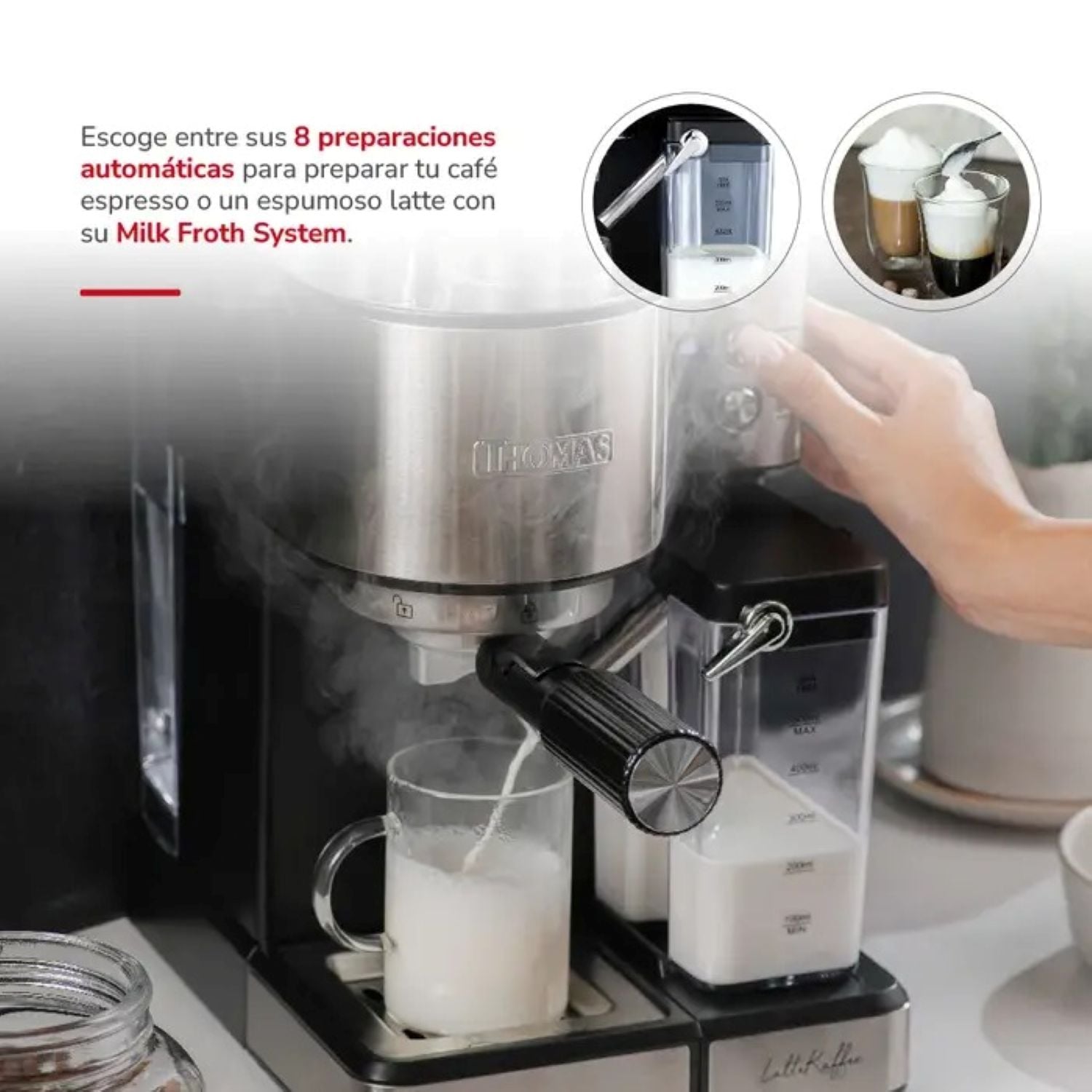 CAFETERA THOMAS ESPRESSO LATTEKAFFEE TH-160DELI PLATEADO NEGRO - 2