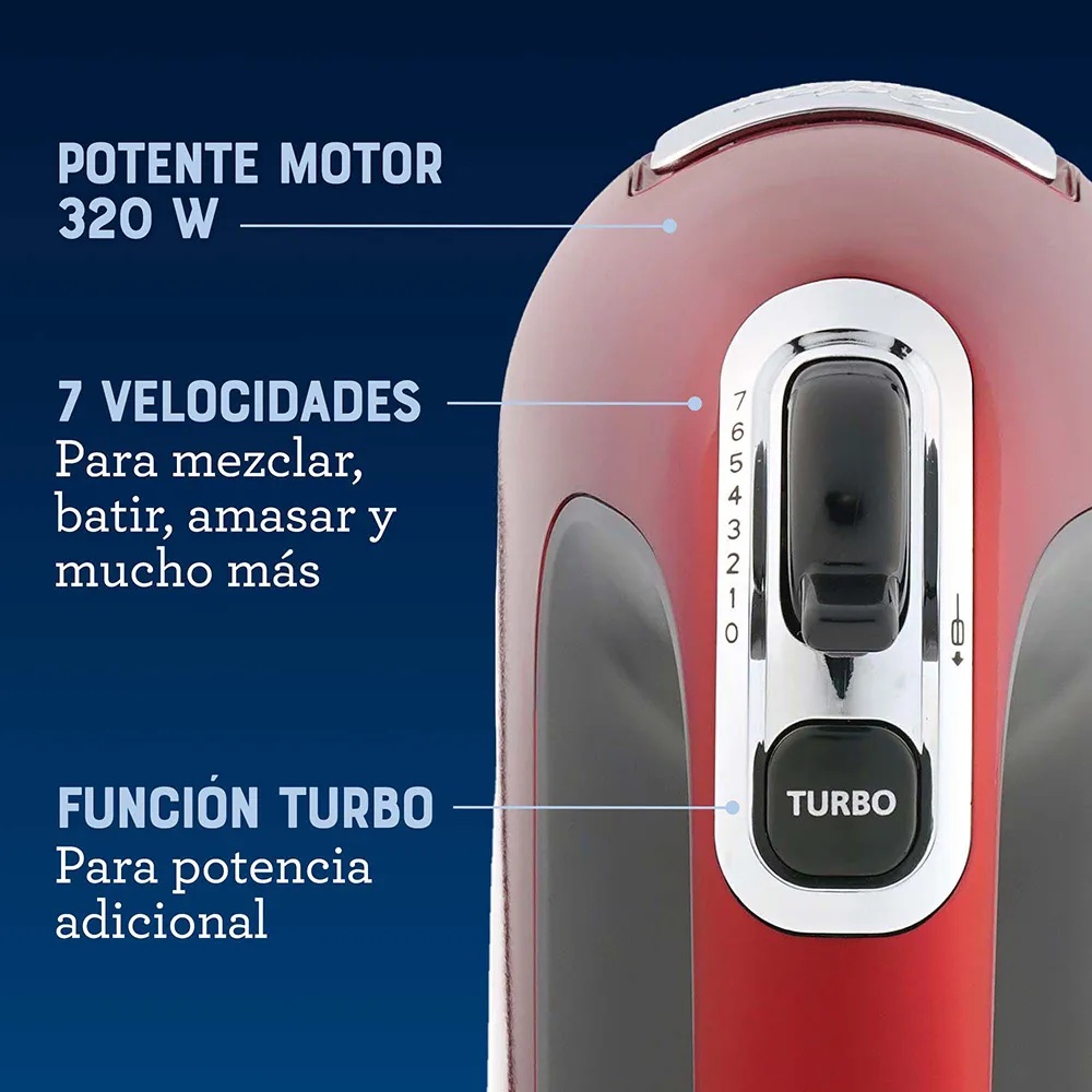 BATIDORA DE MANO OSTER® 7 VELOCIDADES + FUNCIÓN TURBO FPSTHM360R - 3