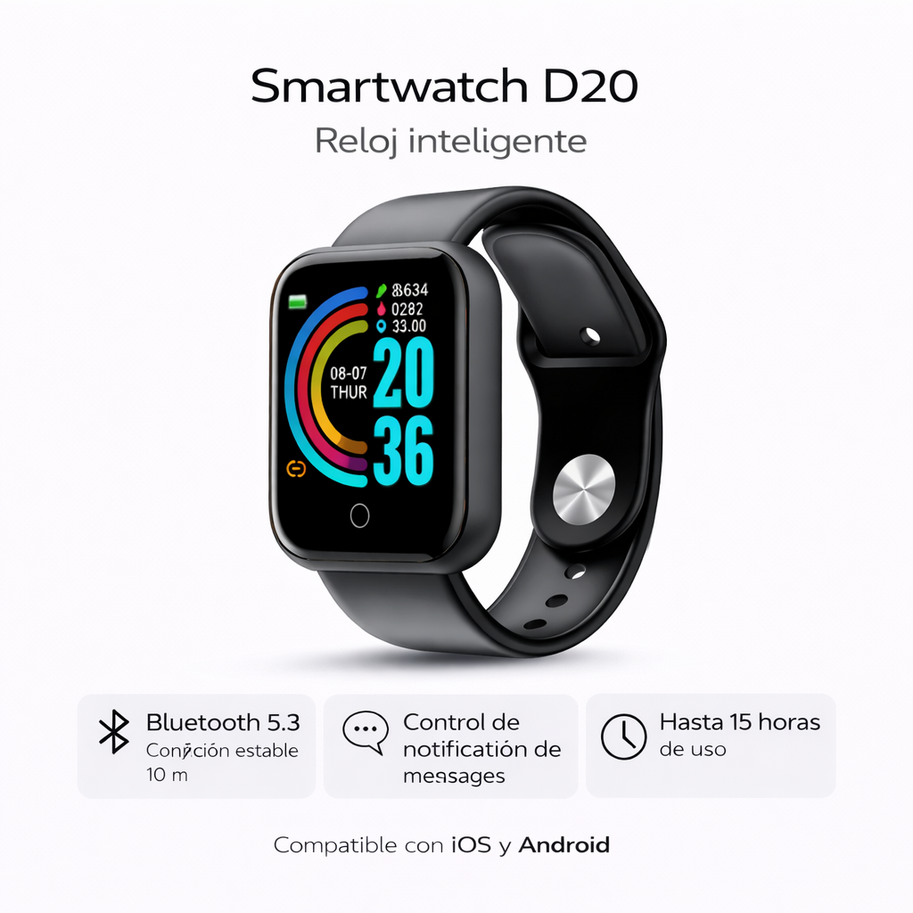 SMARTWATCH BLUETOOTH D20 NEGRO - 3