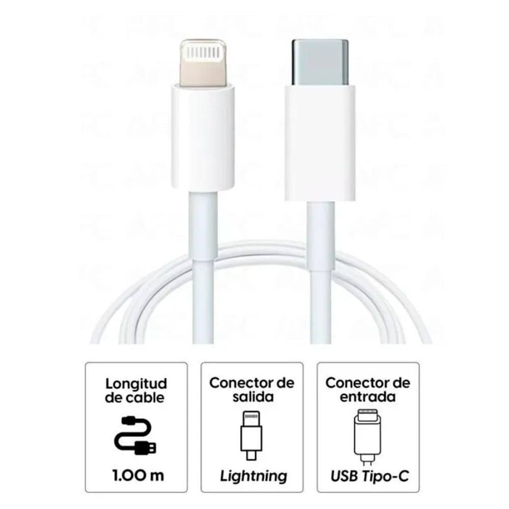 CABLE CARGADOR USB-C A LIGHTNING 1M COMPATIBLE IPHONE IPAD 20W COMPATIBLE CON IPHONE - 1