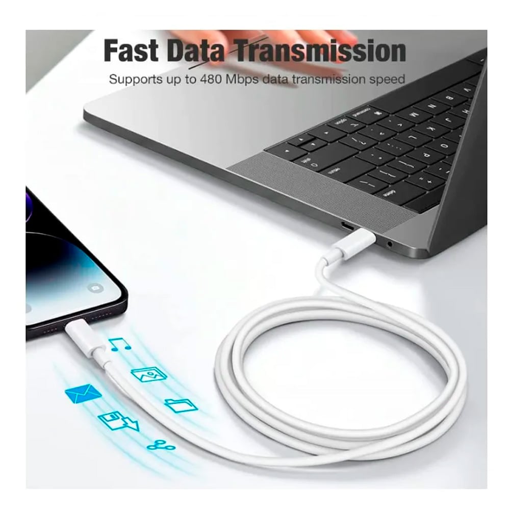 CABLE CARGADOR USB-C A LIGHTNING 1M COMPATIBLE IPHONE IPAD 20W COMPATIBLE CON IPHONE - 2