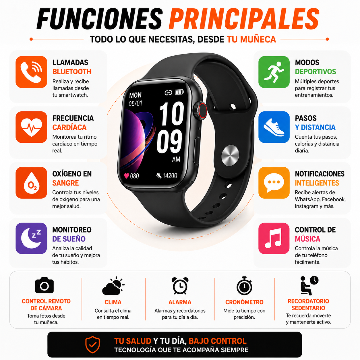 Smartwatch T900 Pro Max GL Negro Bluetooth Llamadas Pantalla 1.92" Android iPhone - 2