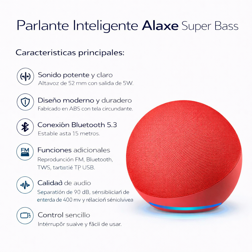 PARLANTE INTELIGENTE ALAXE BLUETOOTH CON COMANDO DE VOZ ROJO - 3