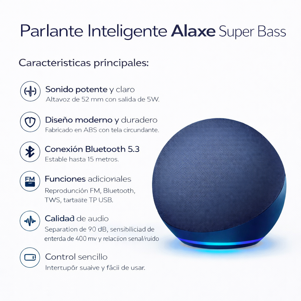 PARLANTE INTELIGENTE ALAXE BLUETOOTH CON COMANDO DE VOZ AZUL - 3