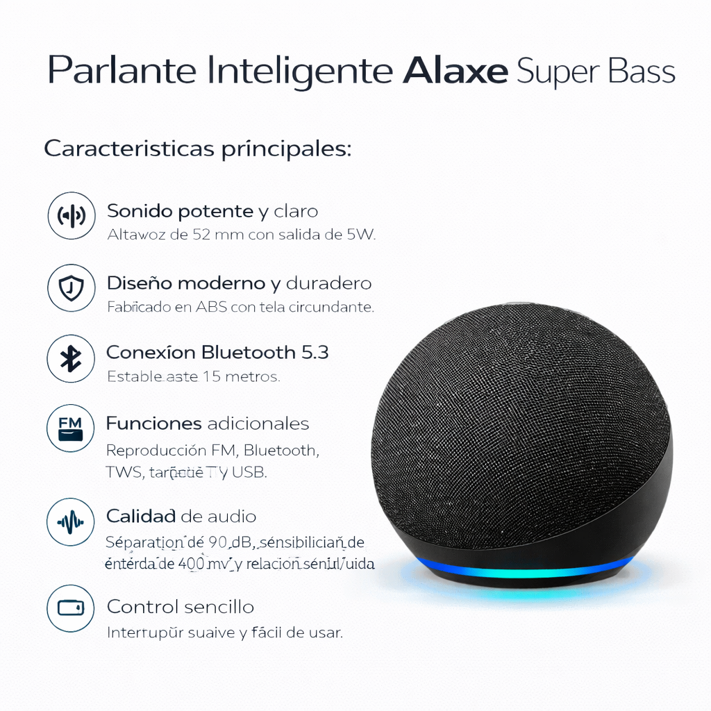 PARLANTE INTELIGENTE ALAXE BLUETOOTH CON COMANDO DE VOZ NEGRO - 3