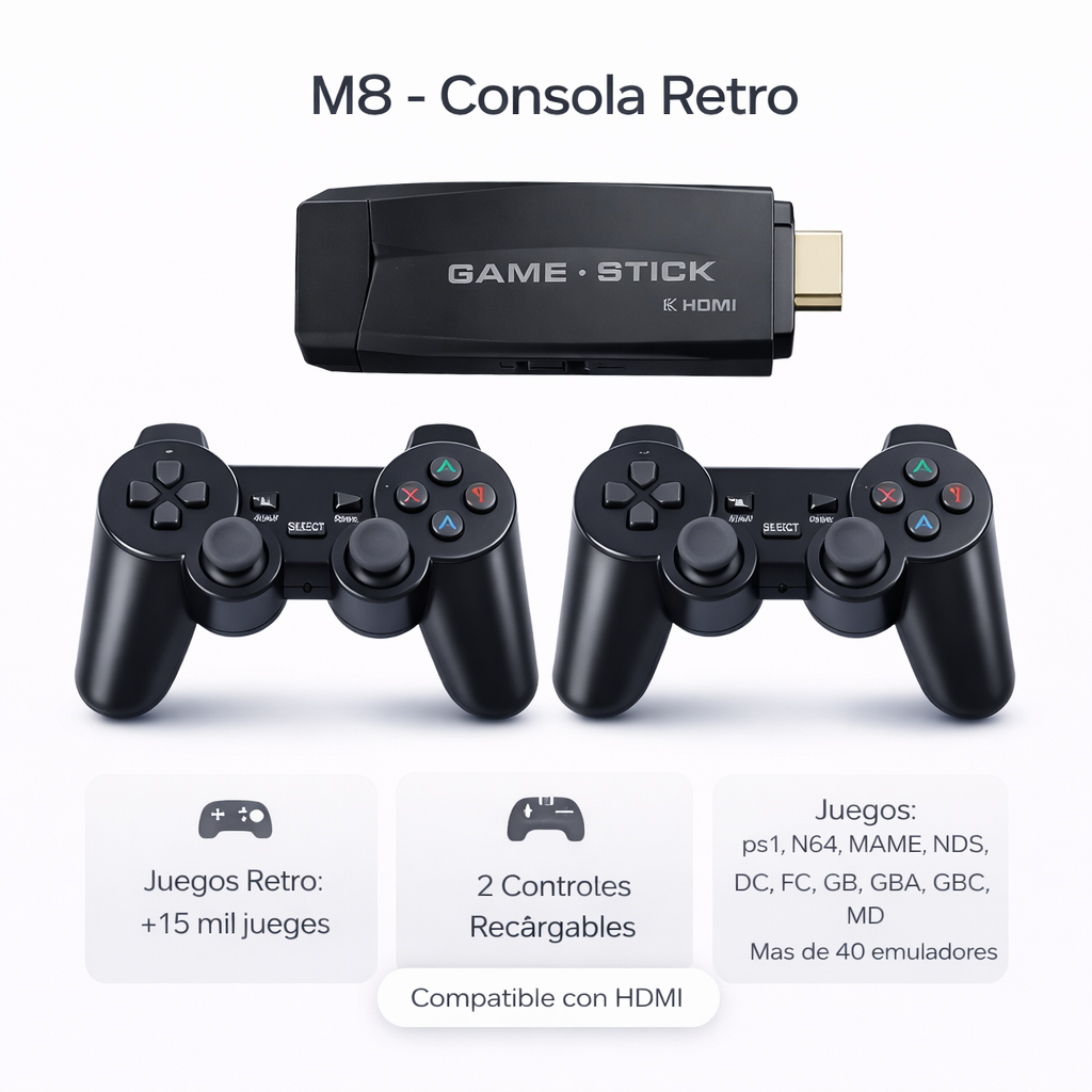 CONSOLA GAME STICK M8 30000 JUEGOS MANDOS RECARGABLES - 3