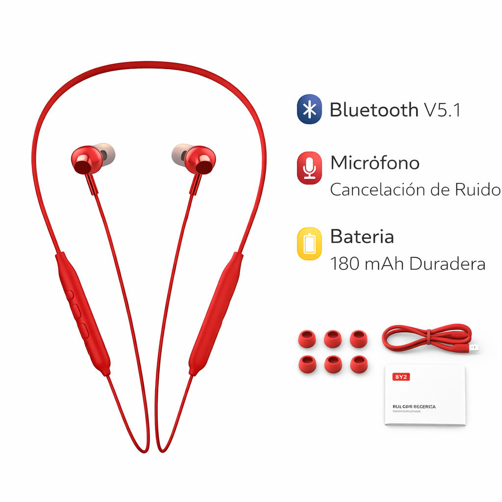 AUDÍFONOS BLUETOOTH B10 BYZ CON SUJETADOR ROJO - 2