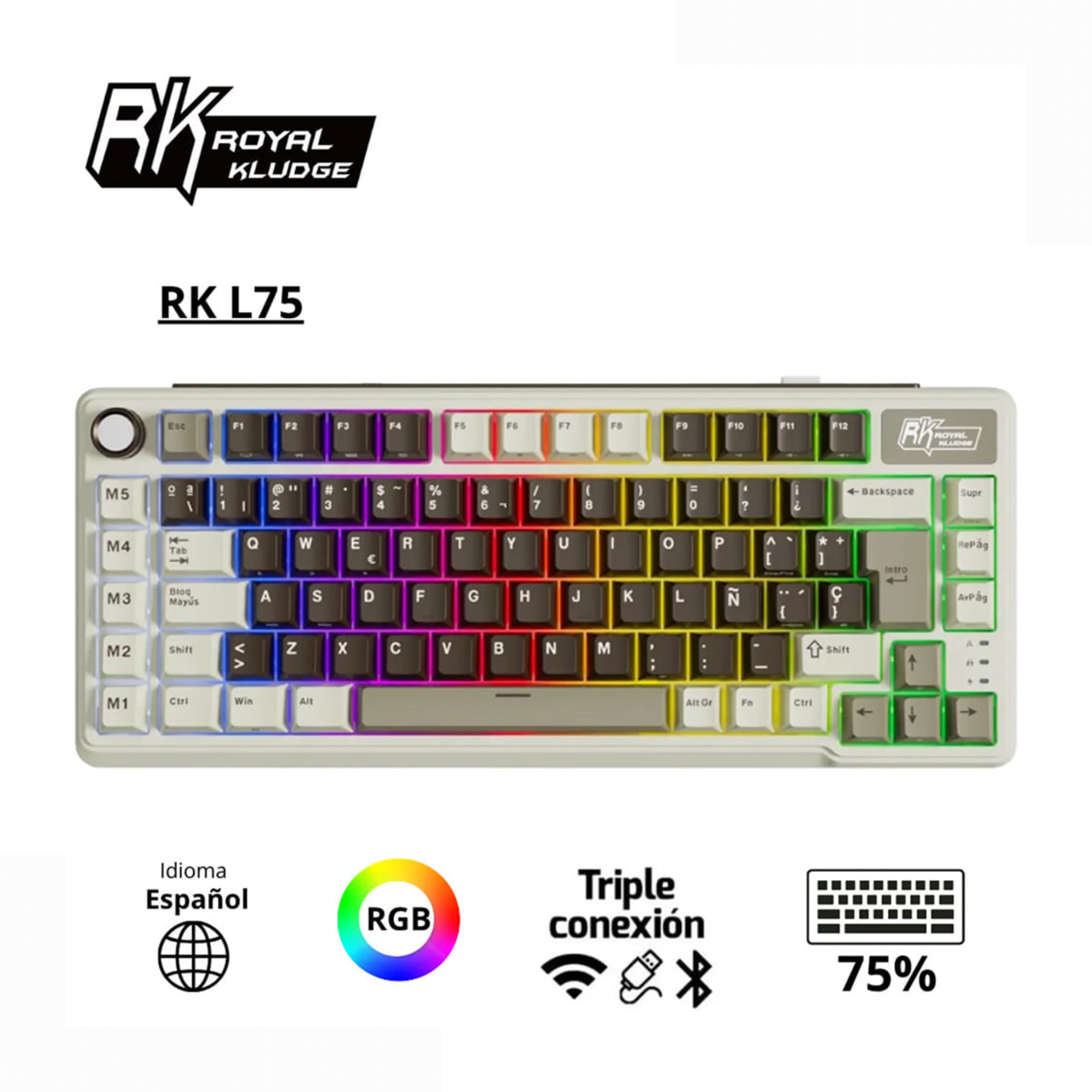 TECLADO GAMER RK-L75 PALM MOKKO GREY-CREAMY SWITCH - 1