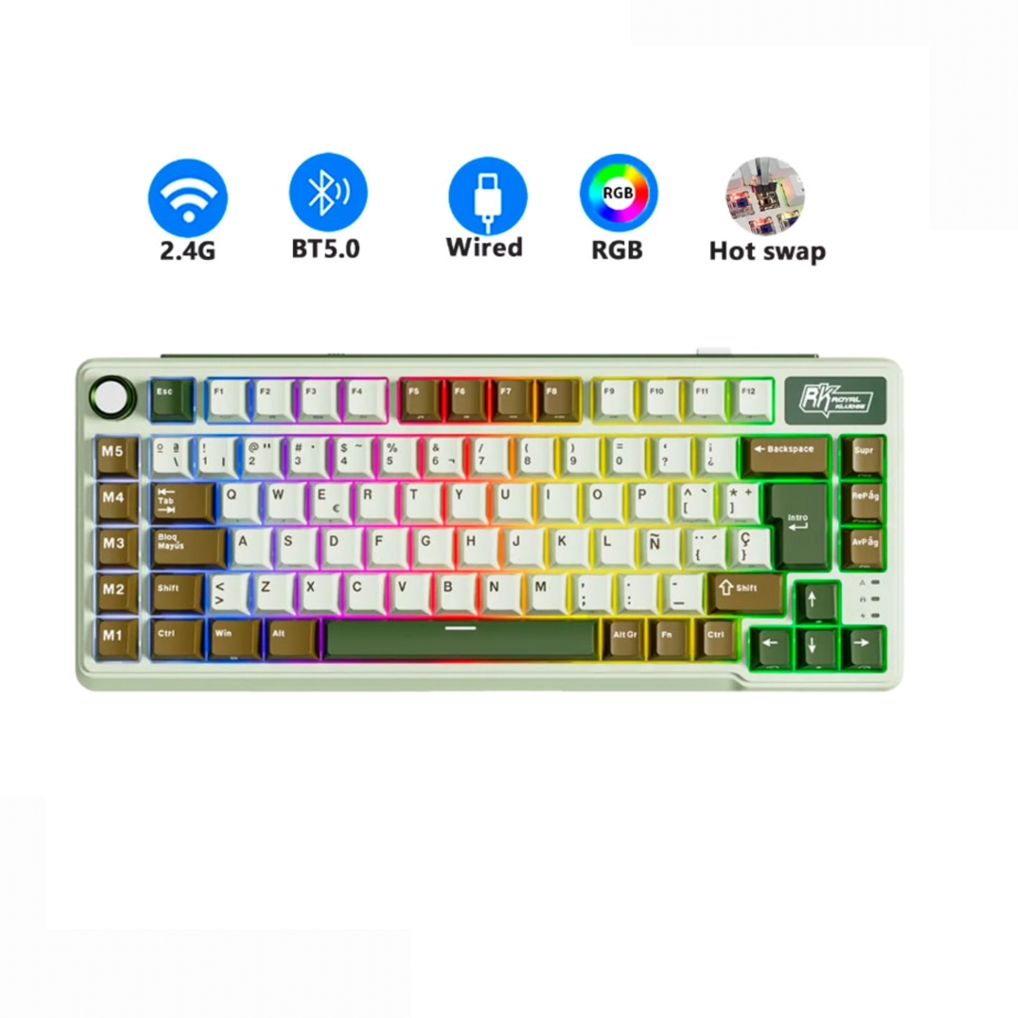 TECLADO GAMER ROYAL KLUDDE RK-L75 PALM GREEN-CREAMY - 1