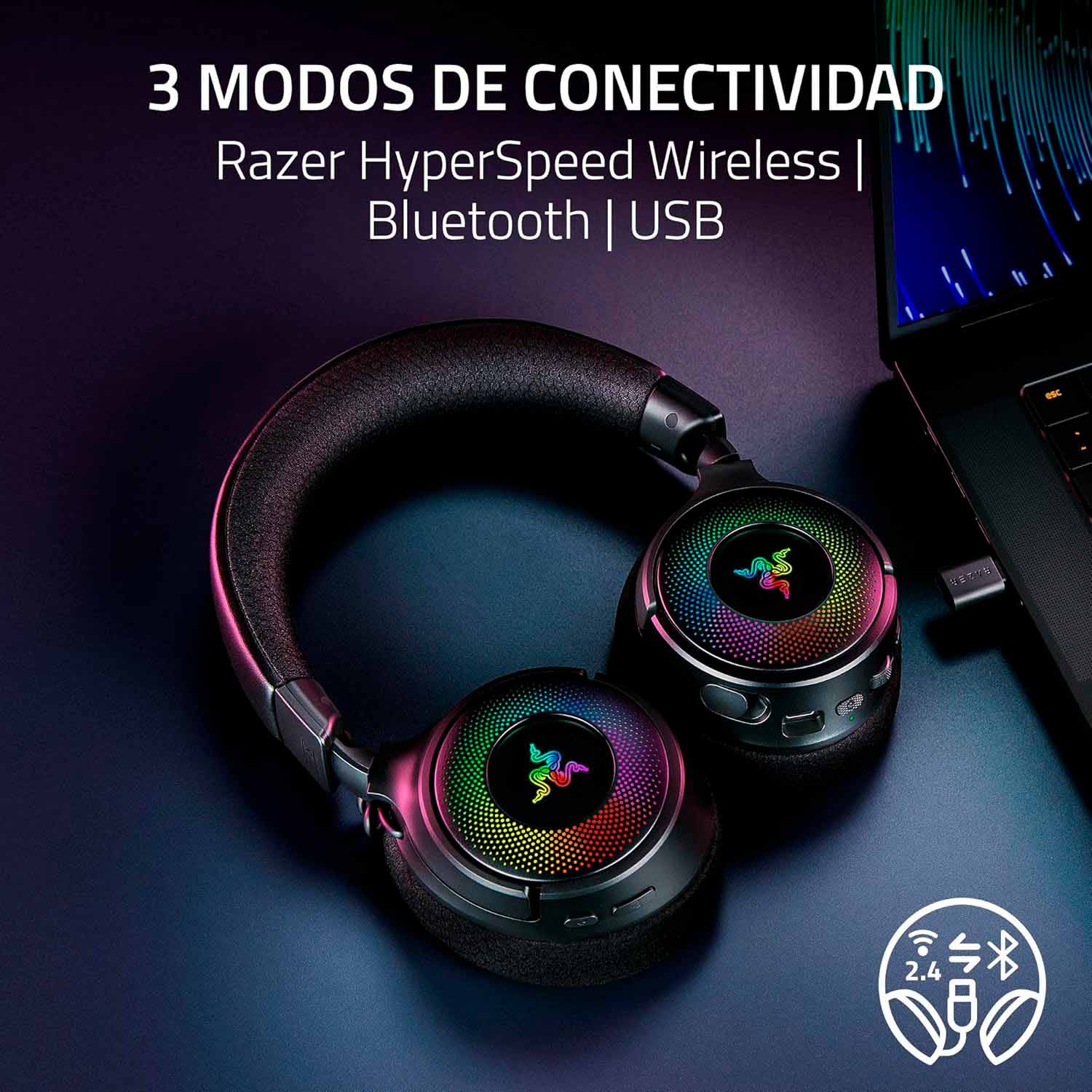 AURICULAR RAZER KRAKEN V4 70H WIRELESS / BT /CABLE / THX / RGB CHROMA - 2