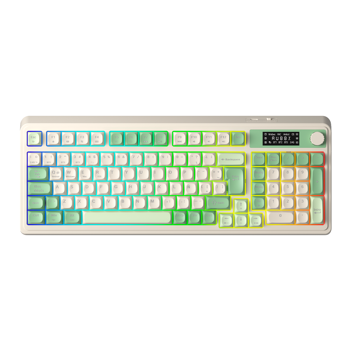 TECLADO AULA S99 PRO INALAMBRICO ESPAÑOL GREEN LIGHT CREAM - 1