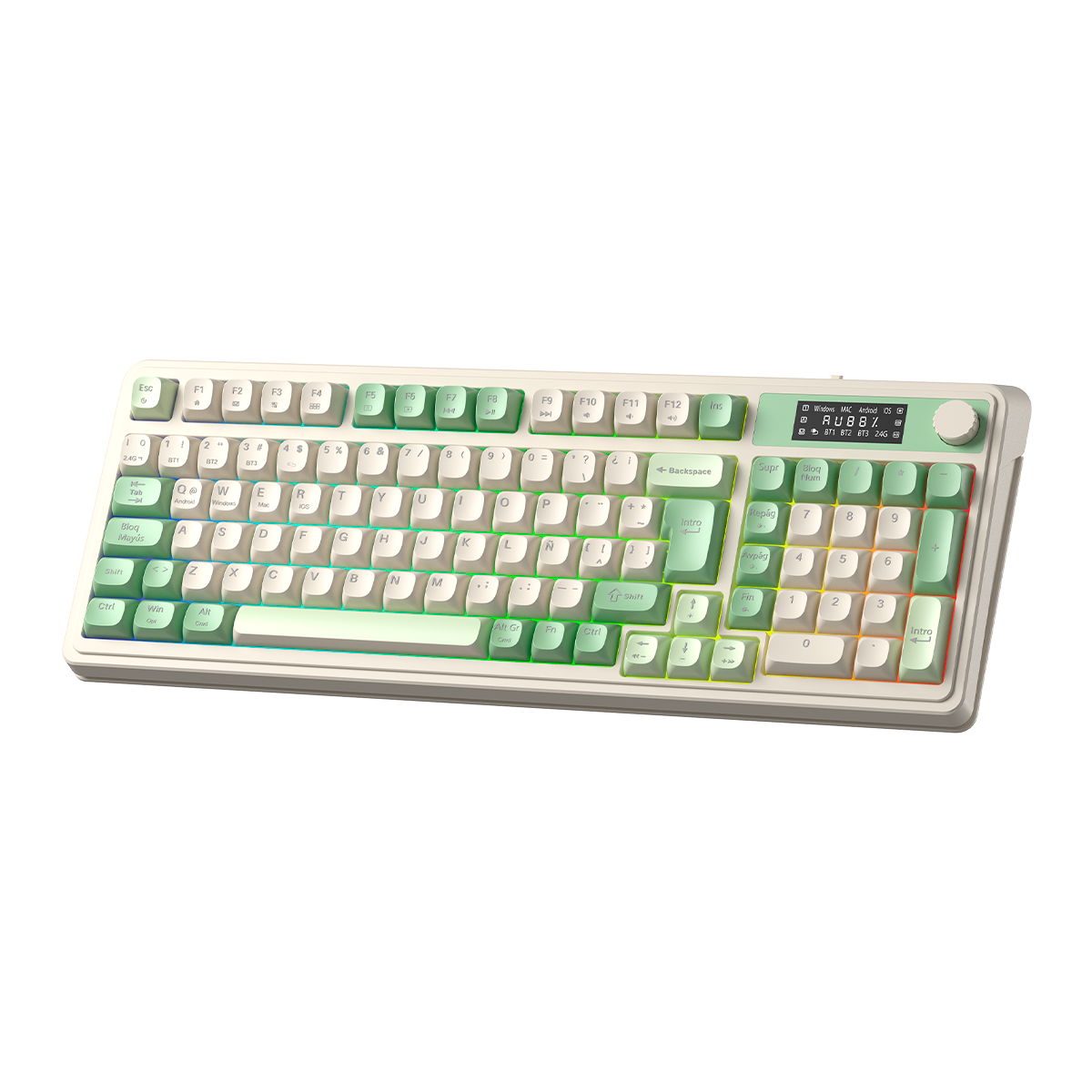 TECLADO AULA S99 PRO INALAMBRICO ESPAÑOL GREEN LIGHT CREAM - 3