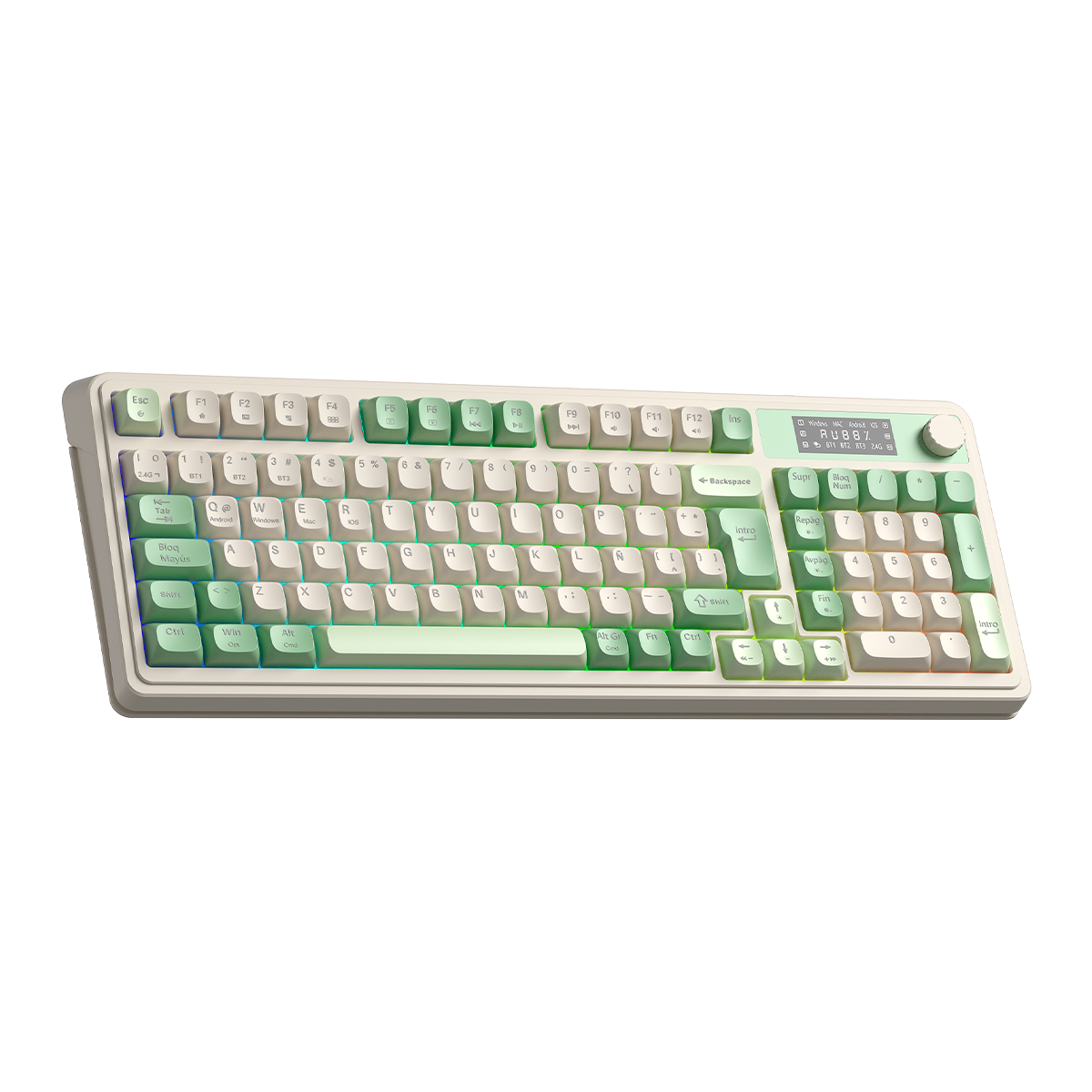 TECLADO AULA S99 PRO INALAMBRICO ESPAÑOL GREEN LIGHT CREAM - 4