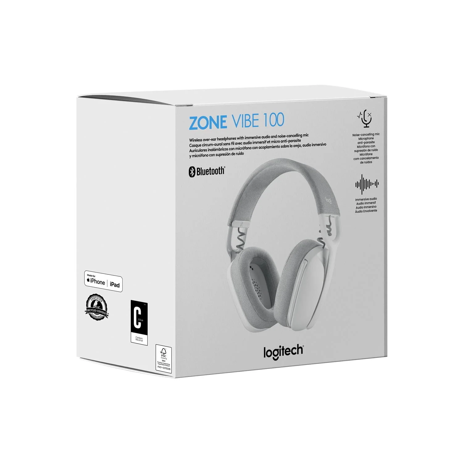 AUDIFONO C/MICROF. LOGITECH ZONE VIBE 100 BLUETOOTH BLANCO - 1