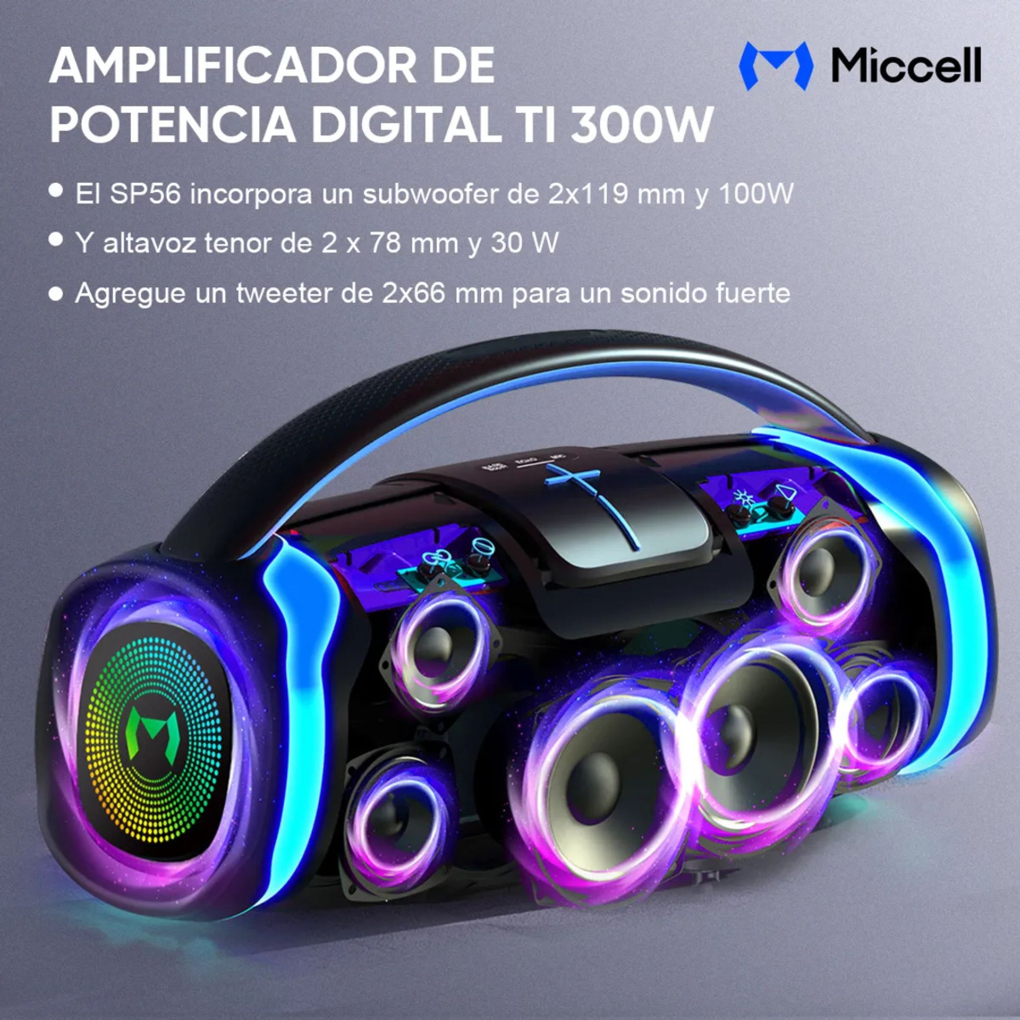 MICCELL PARLANTE BLUETOOTH PORTÁTIL SP56 DE 300W CON MICRÓFONO - 5