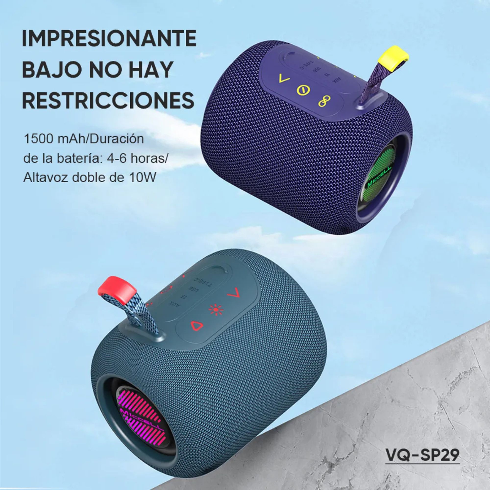 MICCELL PARLANTE BLUETOOTH PORTÁTIL SP29 RESISTENTE AL AGUA 10W TWS DUAL BASS - 2