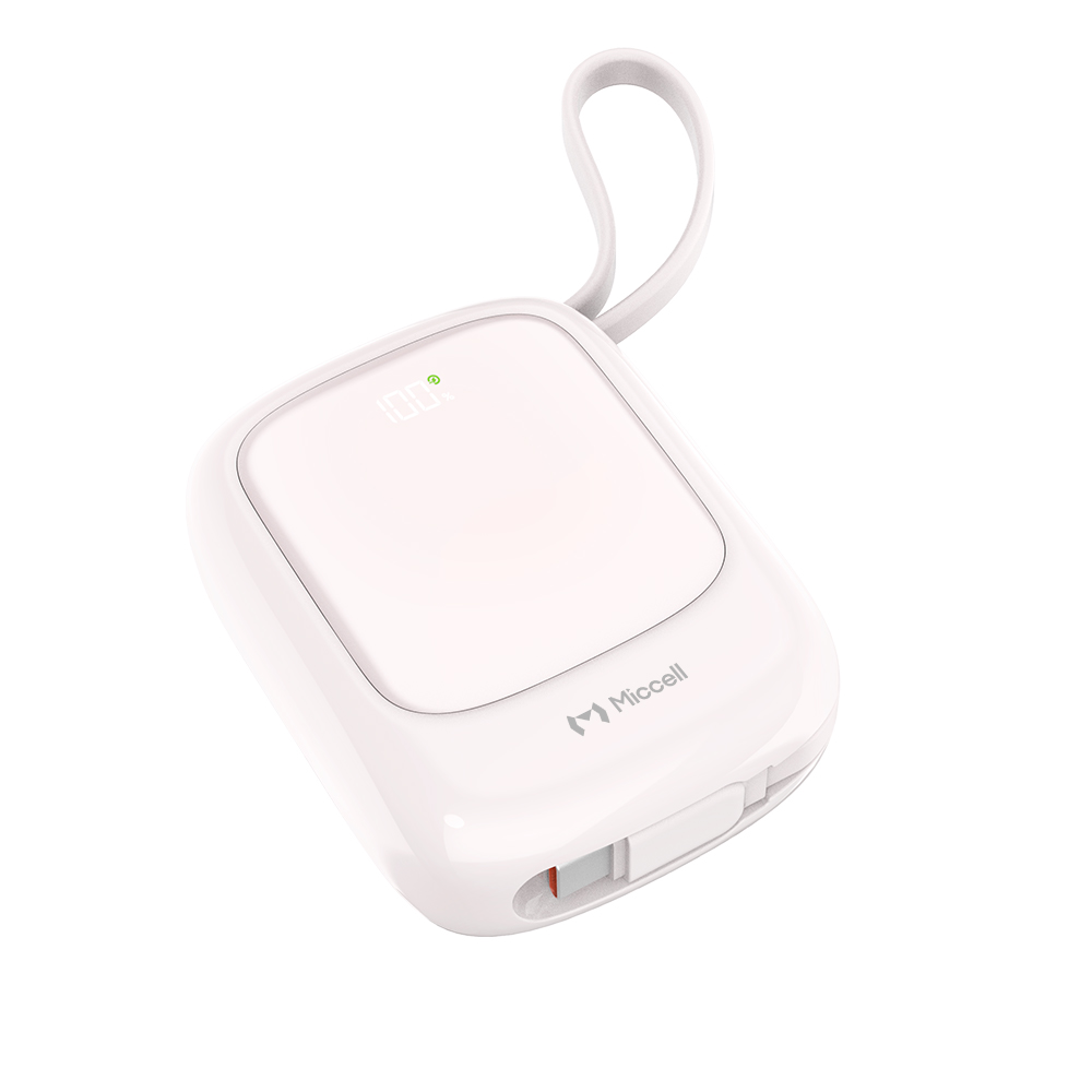 MICCELL 10000MAH POWER BANK PD225W CON CABLE INTEGRADO Y CARGA RÁPIDA TYPE-C PINK - 1