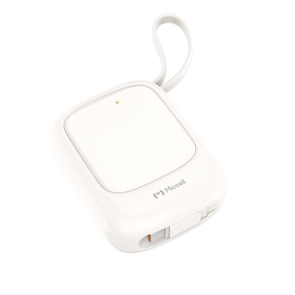 MICCELL 10000MAH POWER BANK PD225W CON CABLE INTEGRADO Y CARGA RÁPIDA TYPE-C BEIGE - 1