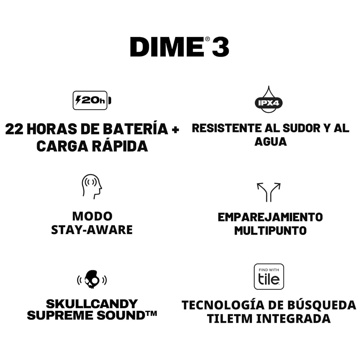 AUDÍFONO SKULLCANDY DIME 3 BLANCO 20H IPX4 TRUE WIRELESS - 8