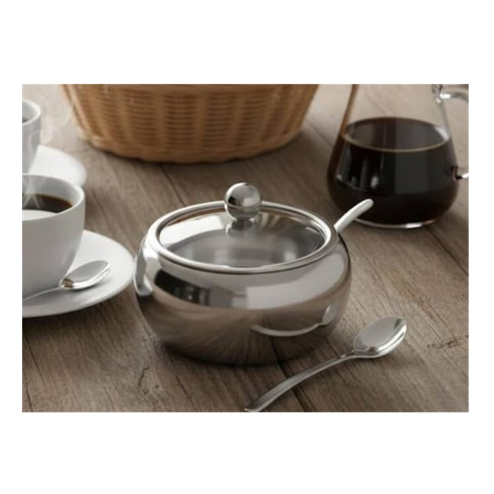 AZUCARERA REDONDA CON TAPA DE VIDRIO Y CUCHARITA DE ACERO INOXIDABLE 440 GR - 1