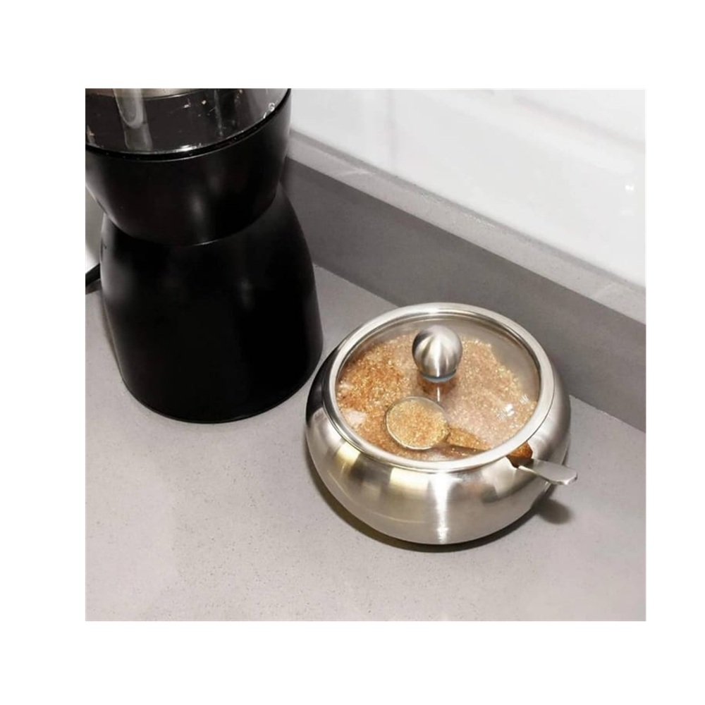 AZUCARERA REDONDA CON TAPA DE VIDRIO Y CUCHARITA DE ACERO INOXIDABLE 440 GR - 3
