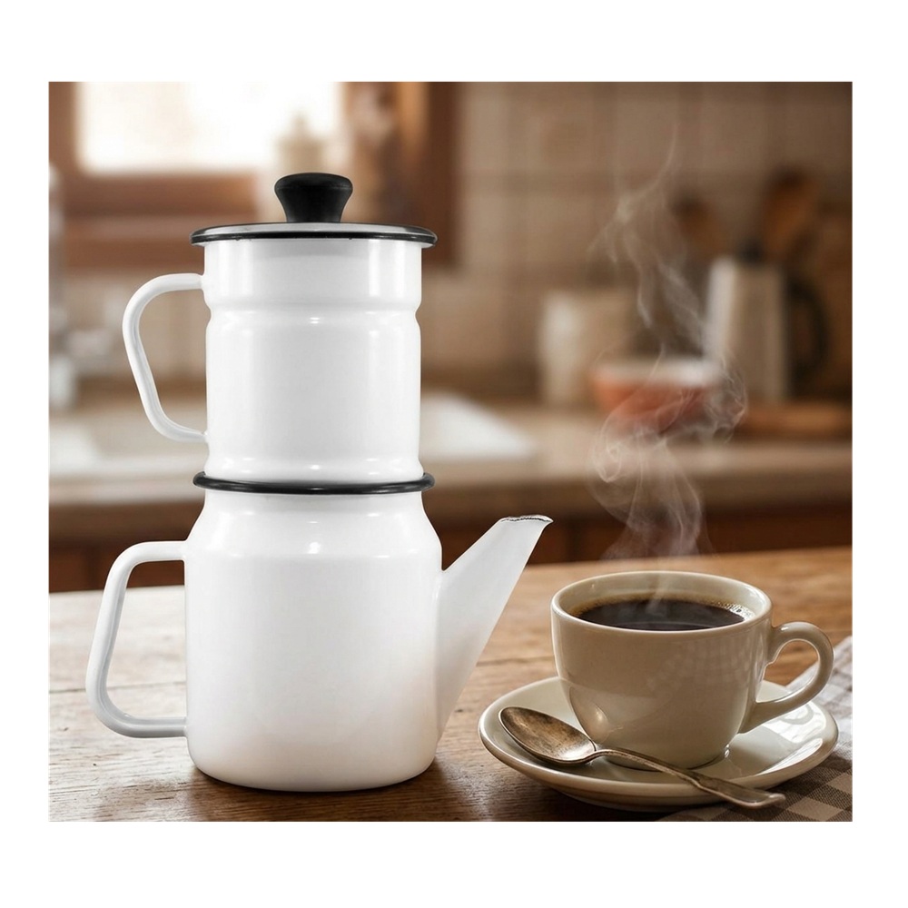 CAFETERA ESMALTADA DE GOTEO BLANCA RECORD - 1