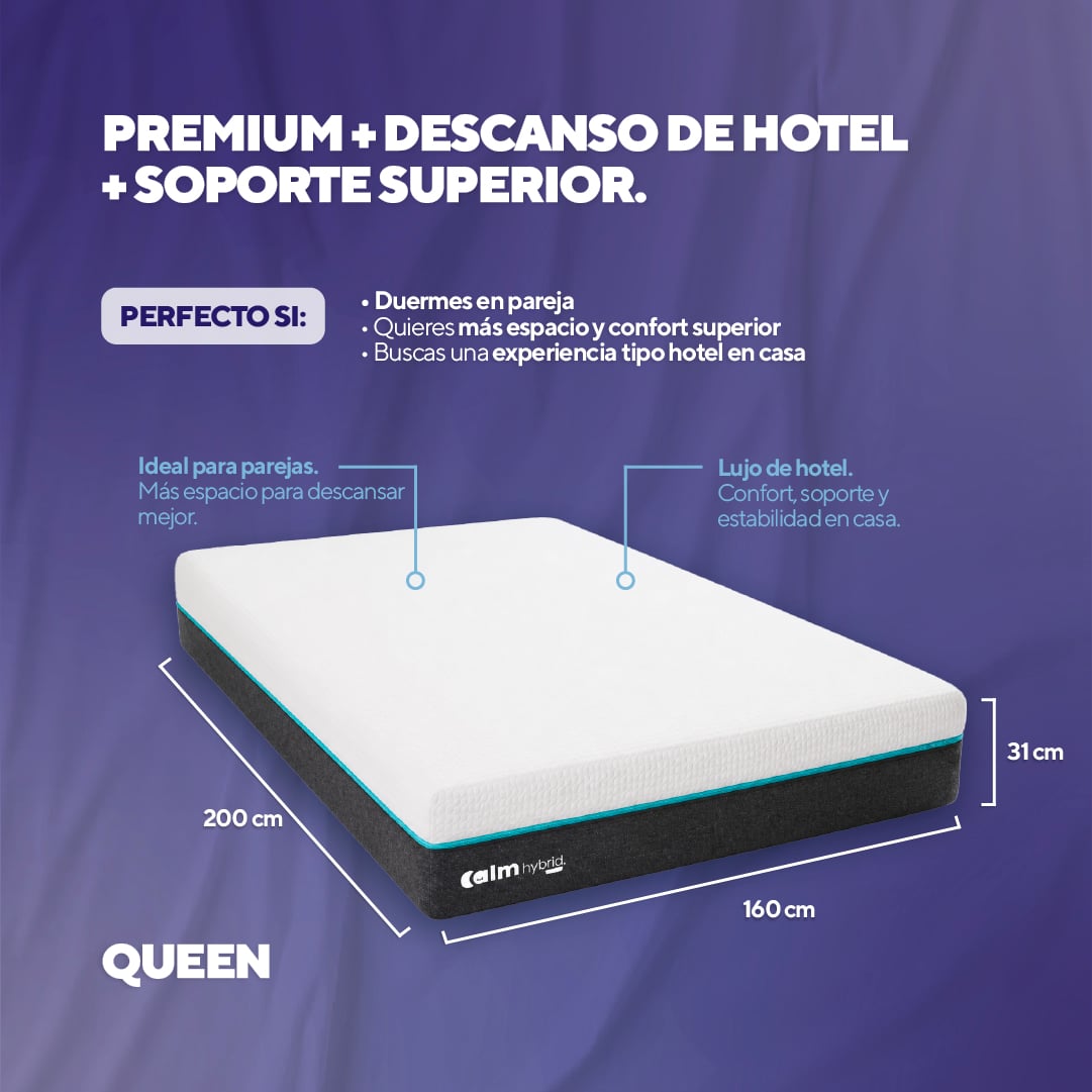 PACK COLCHÓN HYBRID DE MEMORY FOAM QUEEN + 2 ALMOHADAS CALM MEMORY COOLING - 4