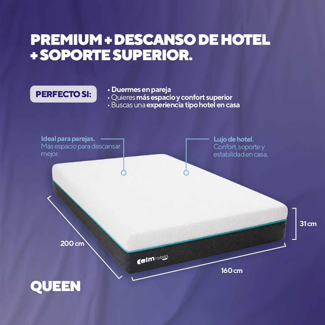 PACK COLCHÓN HYBRID DE MEMORY FOAM QUEEN + 2 ALMOHADAS CALM MEMORY PRO - 4