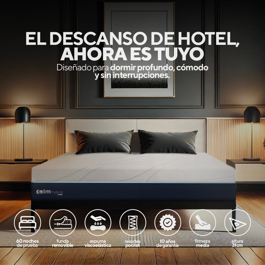 PACK COLCHÓN HYBRID DE MEMORY FOAM KING + 2 ALMOHADAS CALM MEMORY PRO - 1
