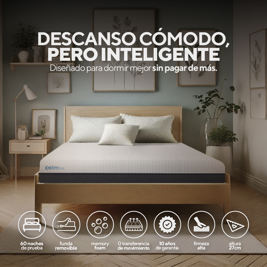 PACK COLCHÓN LITE DE MEMORY FOAM 1.5 PLZ + 1 ALMOHADA CALM MEMORY PRO - 1