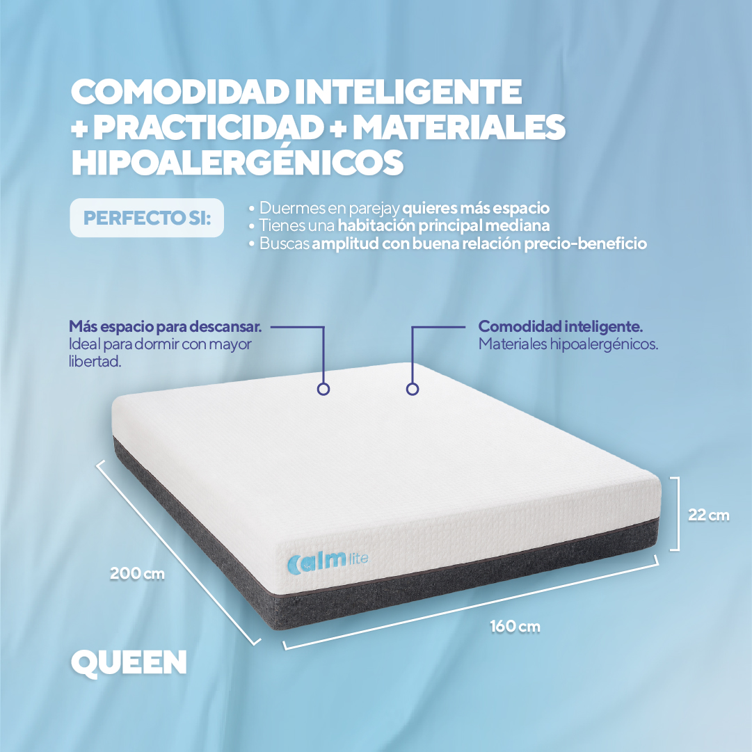PACK COLCHÓN LITE DE MEMORY FOAM QUEEN + 2 ALMOHADA CALM MEMORY COOLING - 4