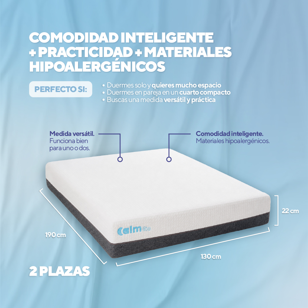 PACK COLCHÓN LITE DE MEMORY FOAM 2 PLAZAS + 2 ALMOHADAS CALM MEMORY PRO - 4