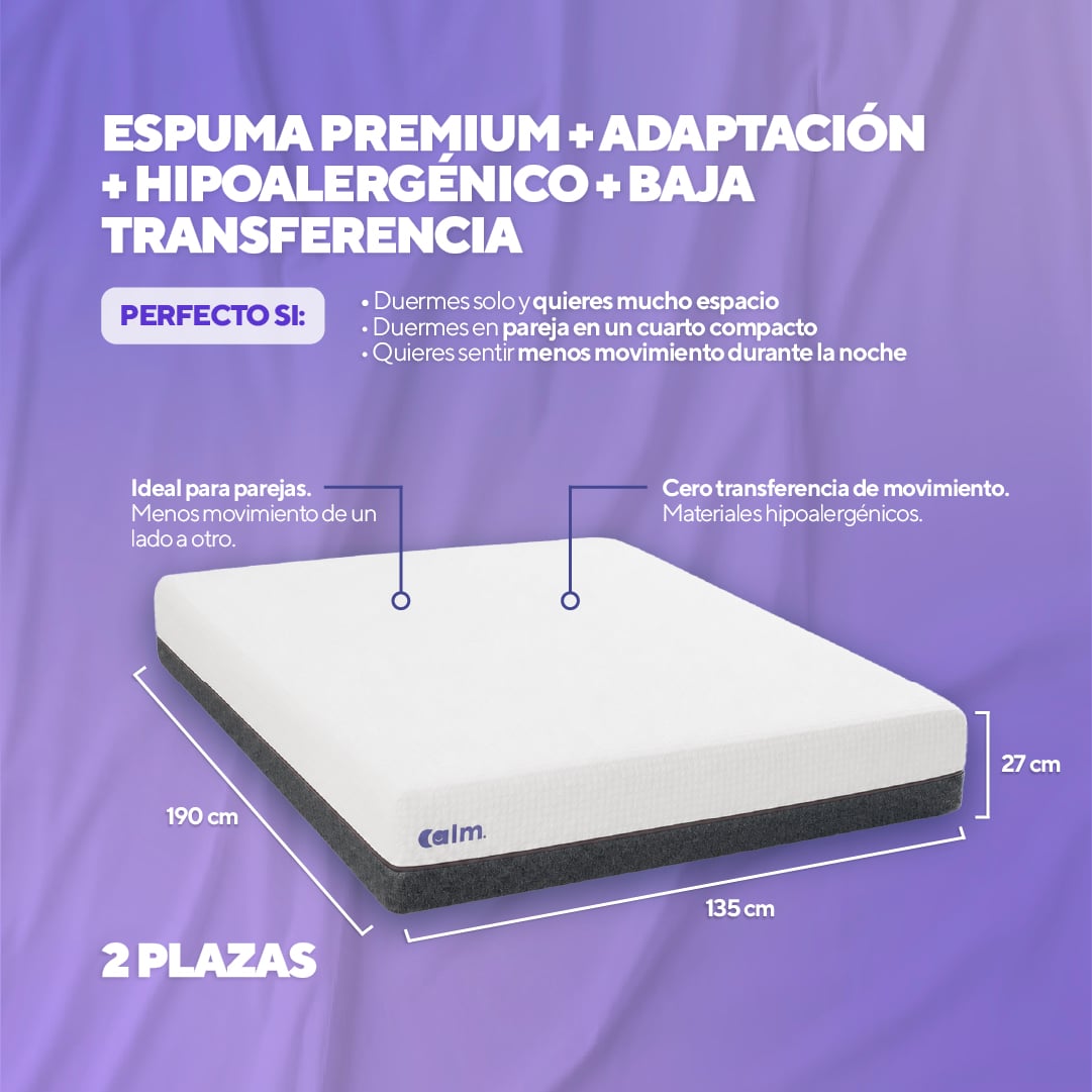 PACK COLCHÓN CALM DE MEMORY FOAM 2 PLAZAS + 2 ALMOHADAS CALM MEMORY PRO - 3