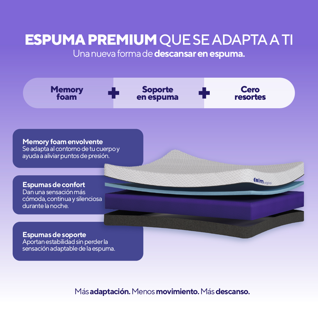 PACK COLCHÓN CALM DE MEMORY FOAM 2 PLAZAS + 2 ALMOHADAS CALM MEMORY PRO - 4