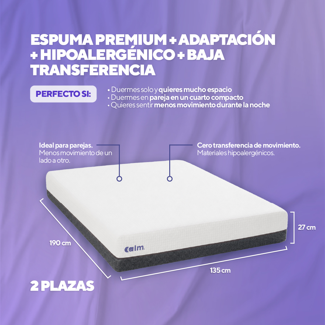 PACK COLCHÓN CALM DE MEMORY FOAM 2 PLAZAS + 2 ALMOHADAS CALM MEMORY COOLING - 4